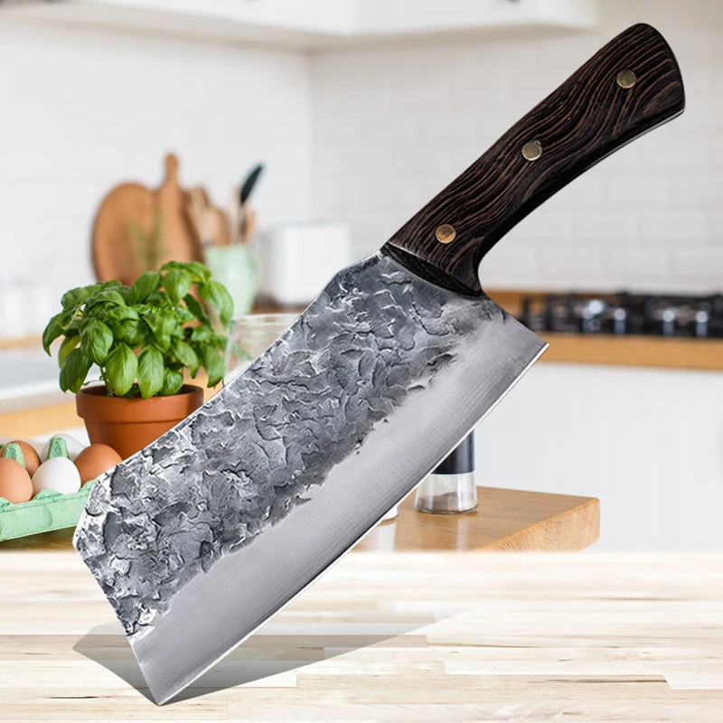 Professional Handmade Forged Kitchen Knife High Carbon Steel Chef Slicing Chopping Butcher Knife Traditional Cooking Tools