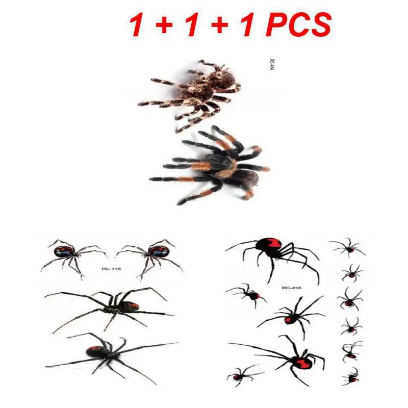 

Halloween 3D Spiders Tattoo Sticker Temporary Big Tattoo Black Color Cobwebs Skull Disposable Party Makeup Cool Body Art Festiva