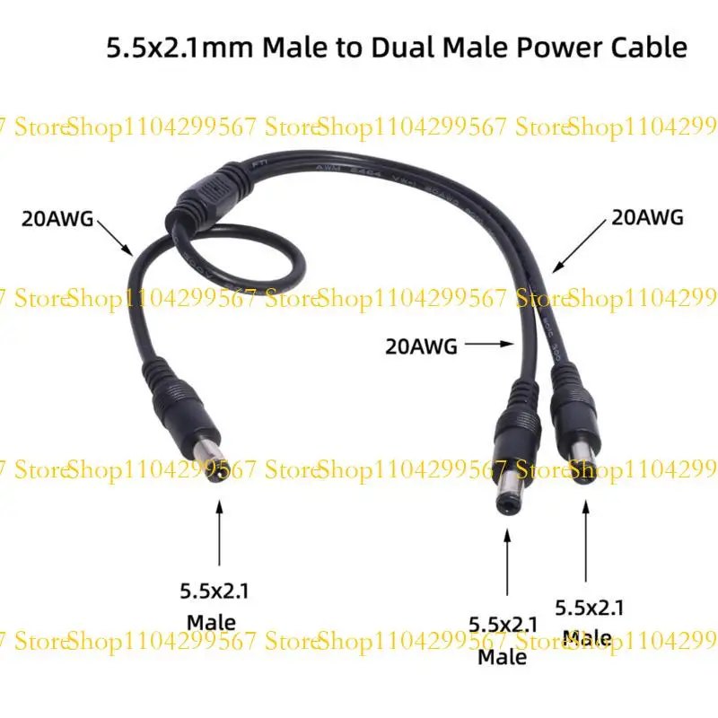 

CS1W Power Supply Cable 1 Male to 2 Male 5.5x2.1mm Camera Cable Y Splitter Cable