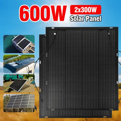 Outdoor 18V Solar Panel Kit High Efficiency Monocrystalline Solar Power 300W 600W Flexible Solar Panels 12V 24V Battery Charger