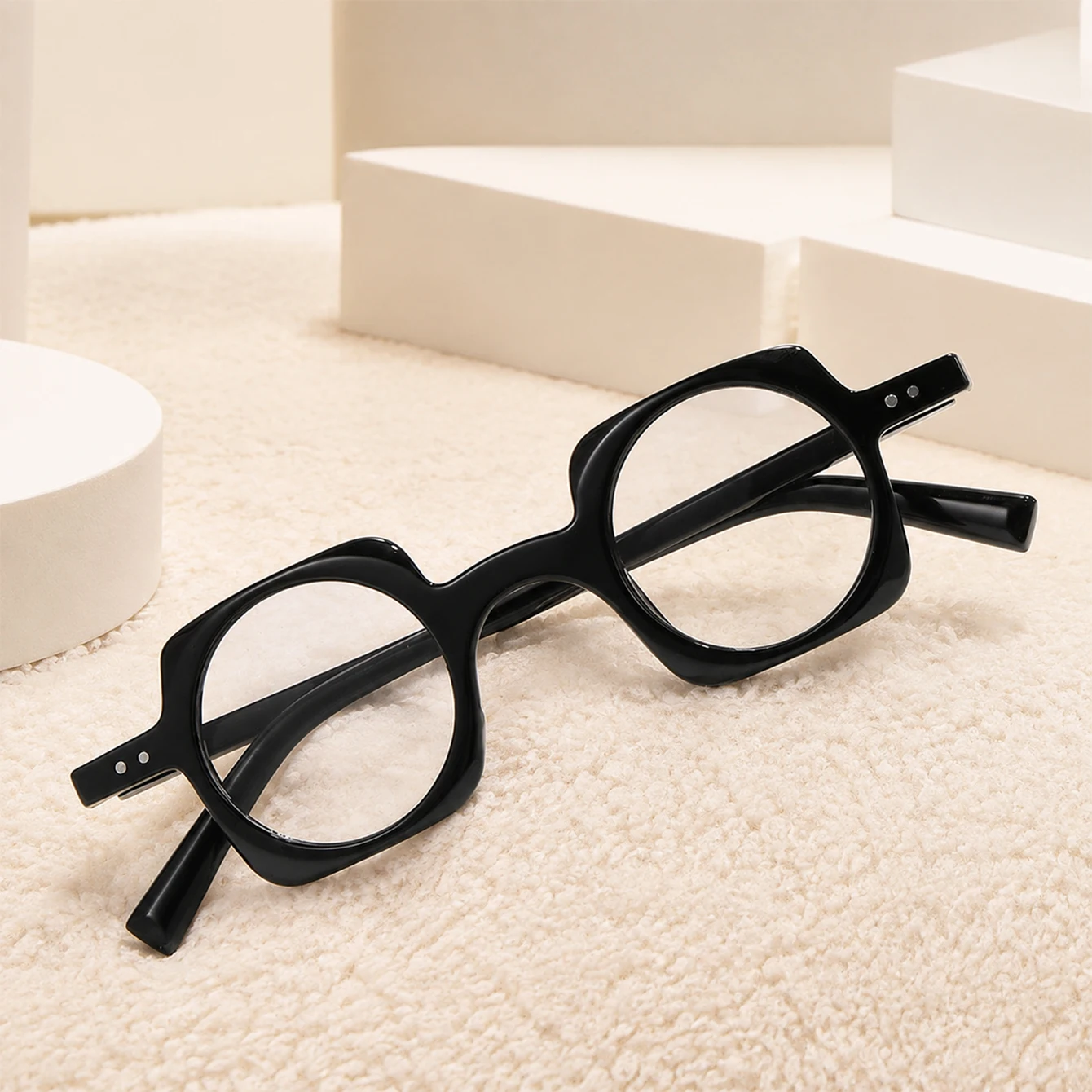 Óculos Vintage Irregulares Redondos com Lentes Transparentes e Armação Grossa, Sem Grau, para Uso Diário e Urbano, Unissex - 1 Unidade