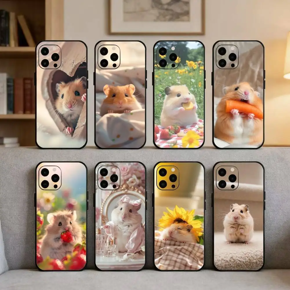 

Cute Animal fluffy Hamsters Phone Case For iPhone 16,15,14,13,12,17,Pro Max,Plus Silicone Black Case