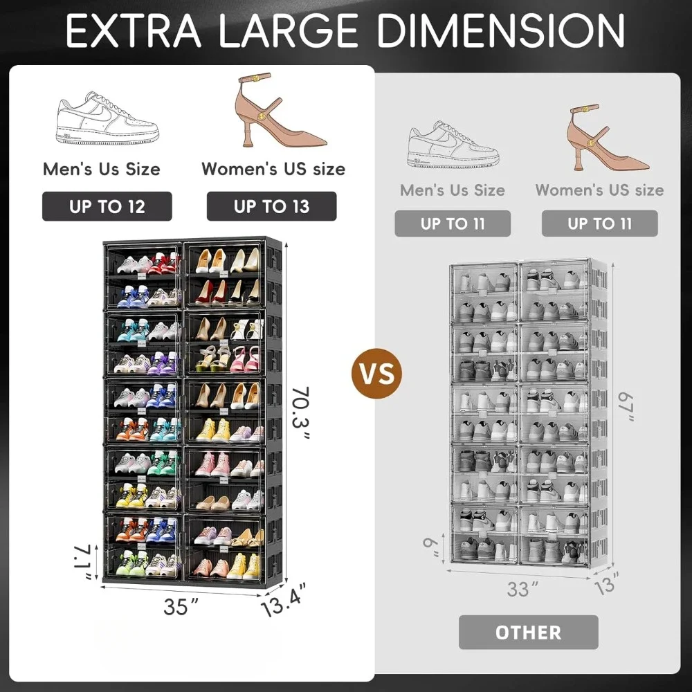 10 Tiers 40 Pairs Foldable Shoe Rack，Large Collapsible Shoe Storage Organizer Cabinet with Magnetic Doors，Shoe Rack Organizer image 3