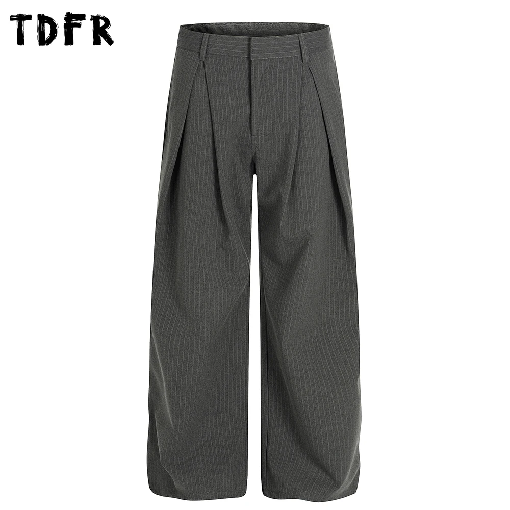 

Плиссированные полосатые костюмные брюки мужские ретро повседневные прямые широкие брюки мешковатые повседневные мужские брюки