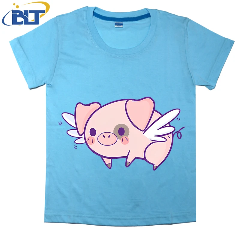 Flying Piggy Printed Kids Shirt Summer Cotton Short Sleeve Casual Tops Suitable for Boys and Girls