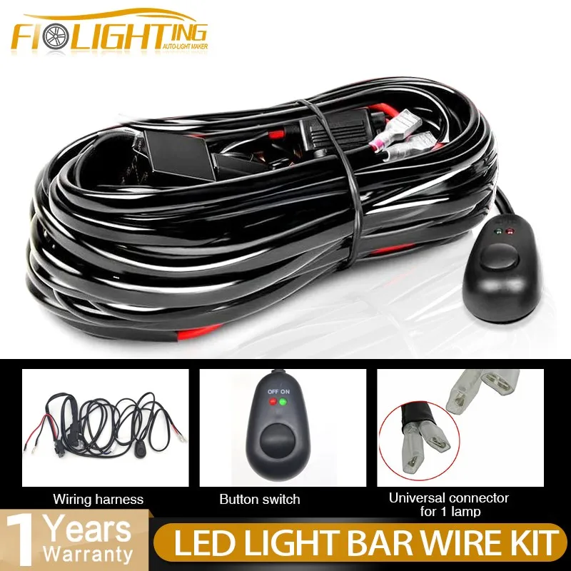 FIlighting Kit di cablaggio barra luminosa da lavoro a LED da 3 metri 12V 24V 40A 2 conduttori per interruttore fusibile SUV fuoristrada automatico 4x4 ATV