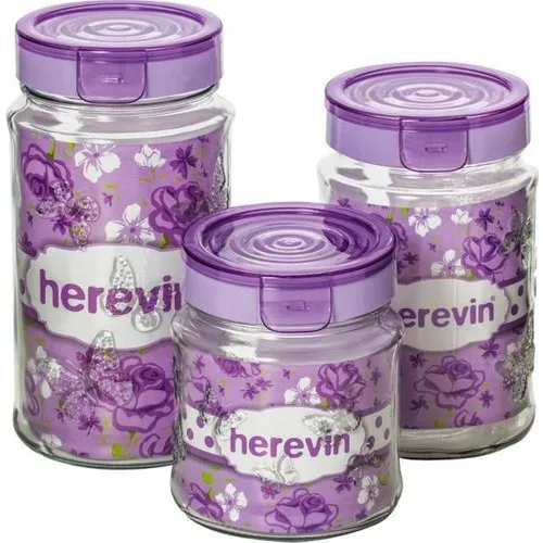 Herevin Three Sizes Clip Fresh Cover Purple Jar Set