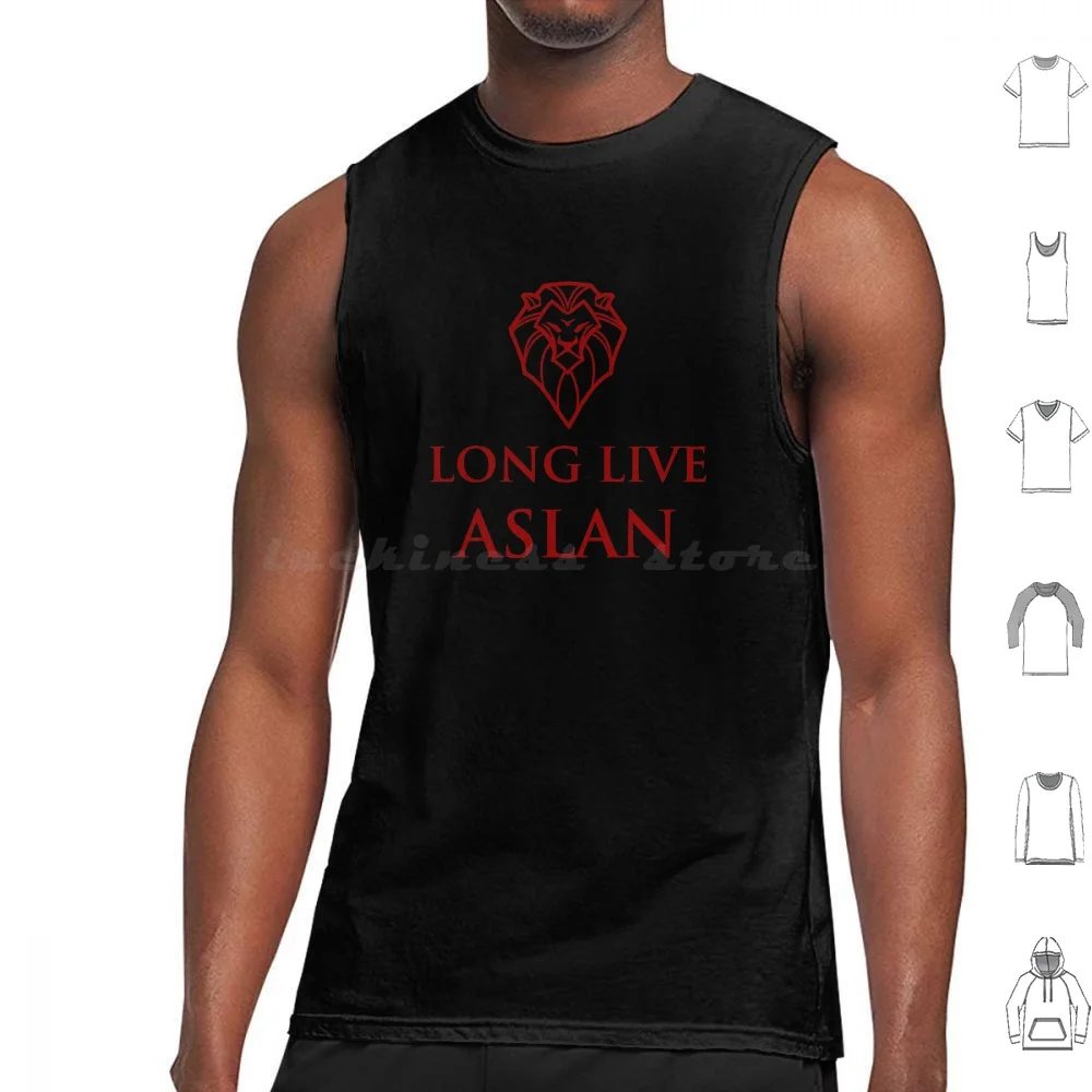 Long Live Aslan Tank Tops Vest Sleeveless Aslan Narnia Lion Witch Wardrobe Lewis Chronicles Prince Caspian Dawn Treader Silver