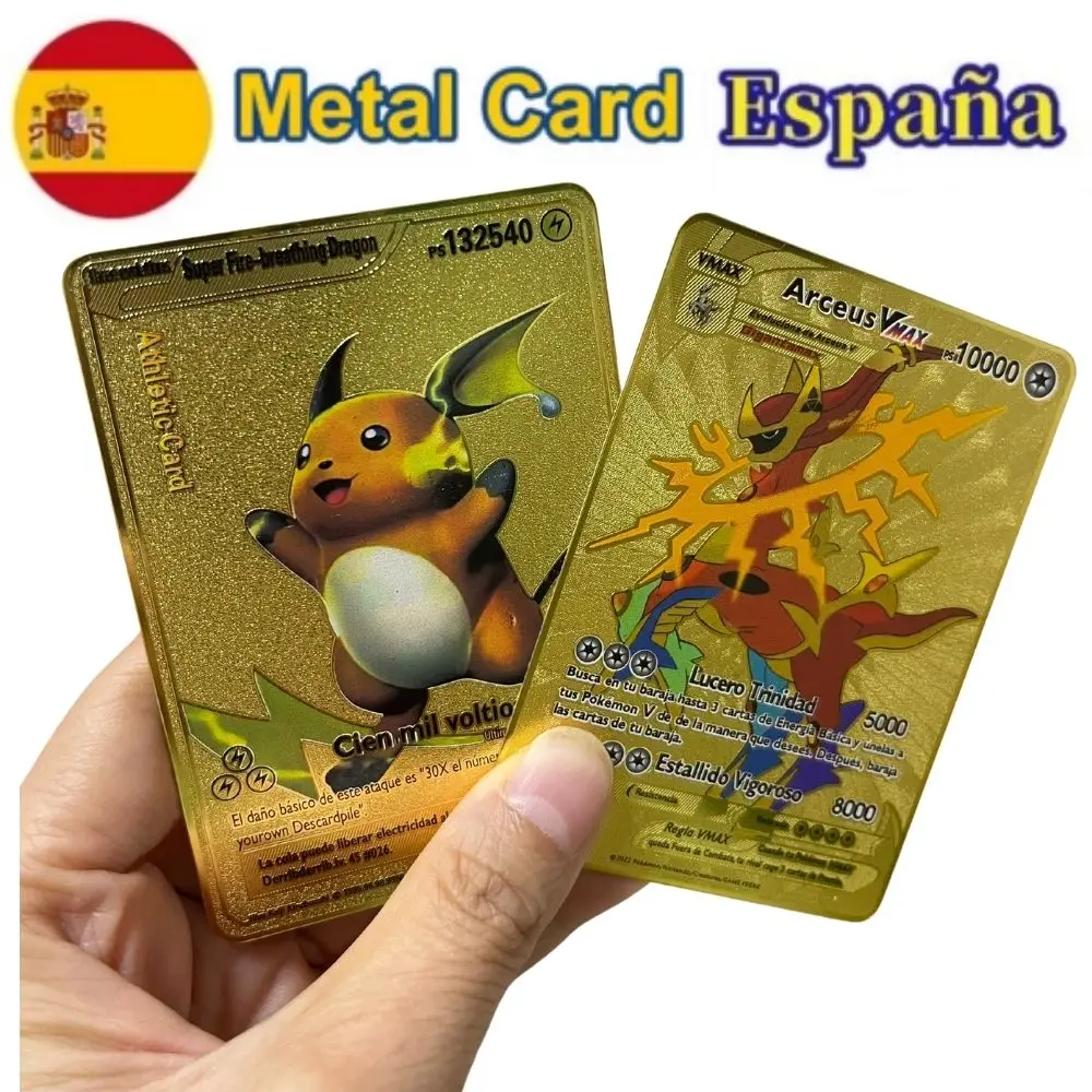 10000 Arceus Vmax DIY Golden Pokemon Cards in Spanish Iron Metal Pokmo Letters Kids Gift Game Collection Cards