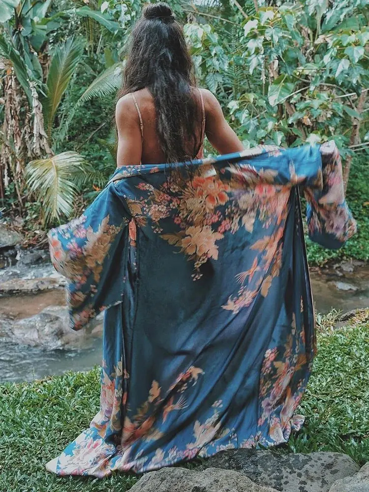 

2023 Bohemian Printed Summer Beach Wear Clothing Long Kimono Cardigan Plus Size Tunic Women Tops and Blouse Shirts A140