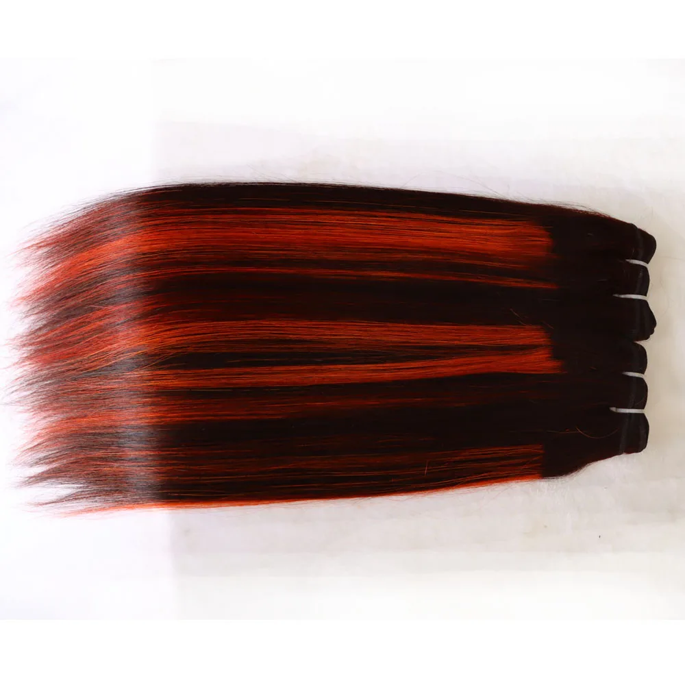 تسليط الضوء على البيانو 1B أسود أحمر برتقالي اللون شعر مستعار بشري حزمة عذراء ريمي الشعر البرازيلي النسيج نسج لحمة مزدوجة