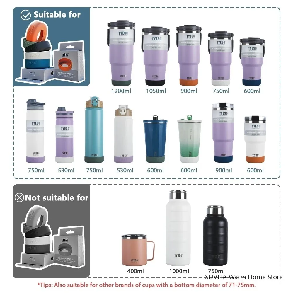 1 Stück Universal-Silikon-Anti-Rutsch-Unterseite für Tyeso Wasserflasche, untere Hülsenabdeckung, Wasserflasche, 71 mm bis 77 mm Durchmesser – Detail 1