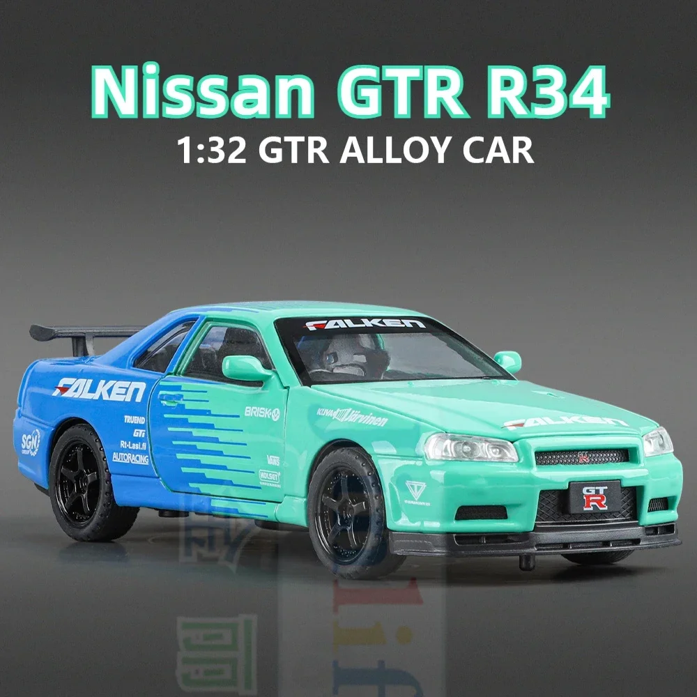 

Новинка 1:32 Nissan Skyline GTR R34 Литые и игрушечные автомобили металлическая Игрушечная модель автомобиля со звуком и фотоколлекцией детская игрушка в подарок