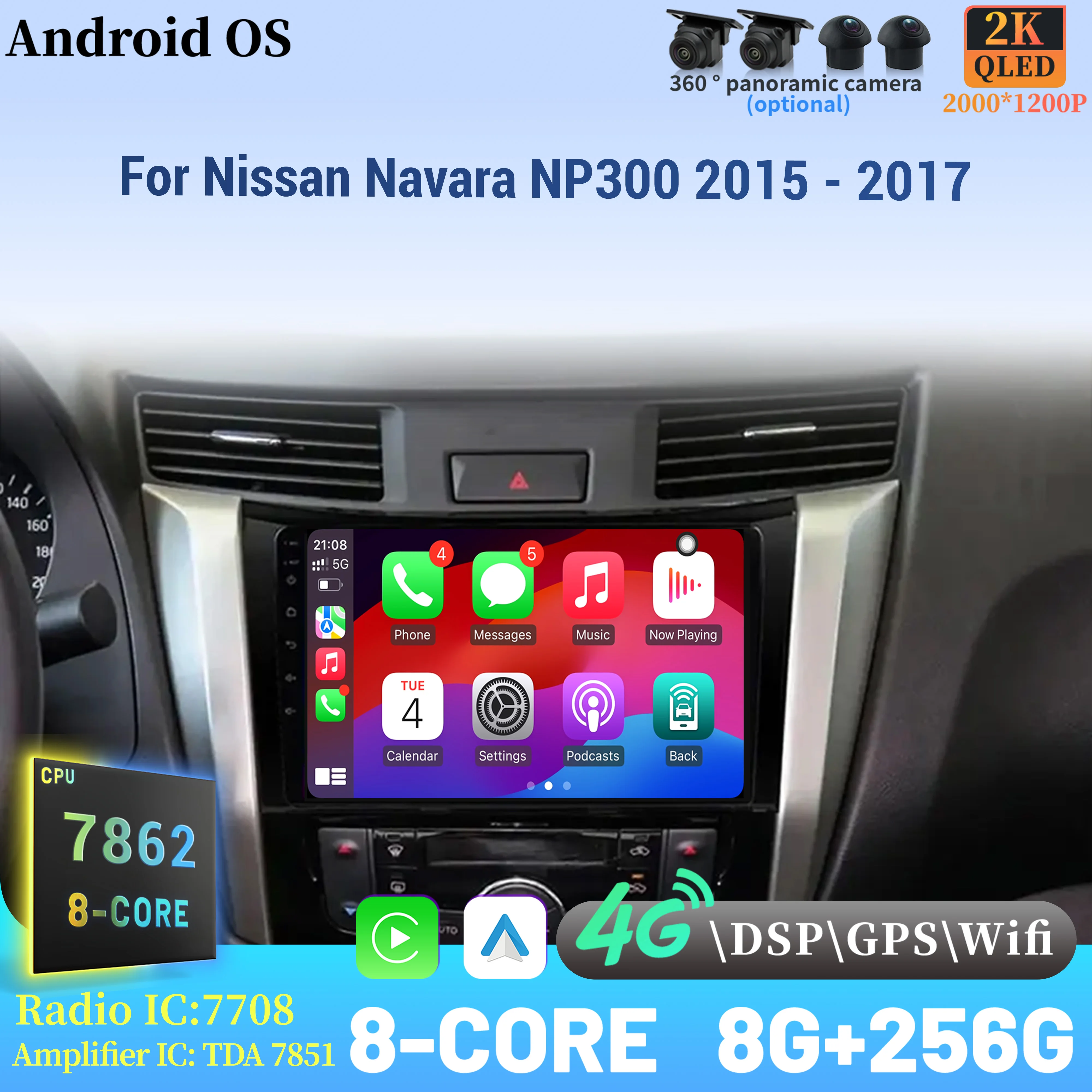 

Car Radio Android 14 For Nissan Navara NP300 2015 - 2017 Navigation Multimedia Wireless BT Carplay Touch 2K QLED Screen