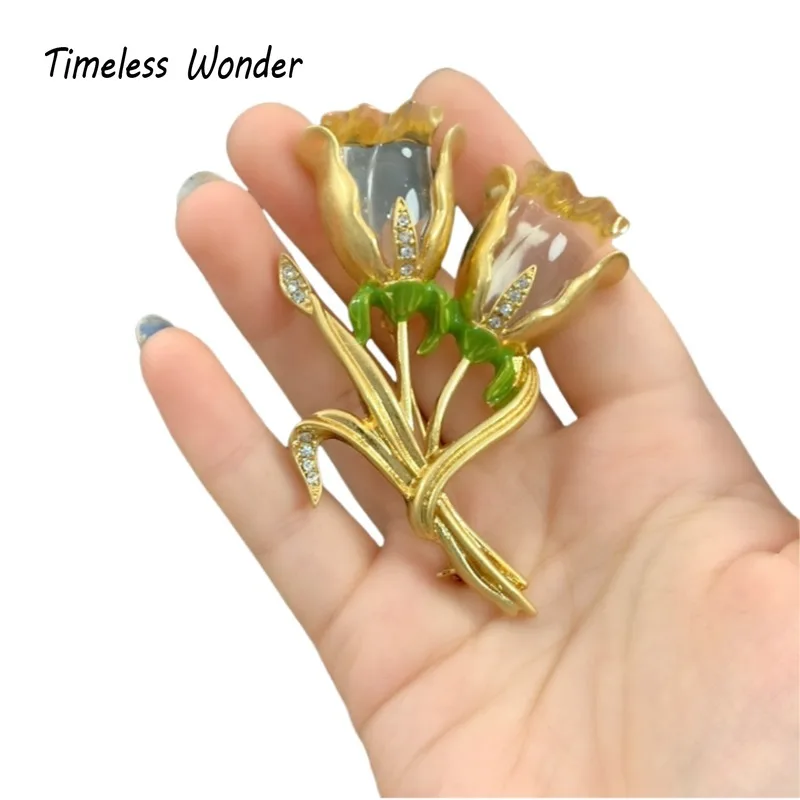 Timeless Wonder Fancy Enamel Zircon Resin  Floral Brooch Pins for Women Designer Jewelry Runway Top Sweet Cute Rare Gift 3527