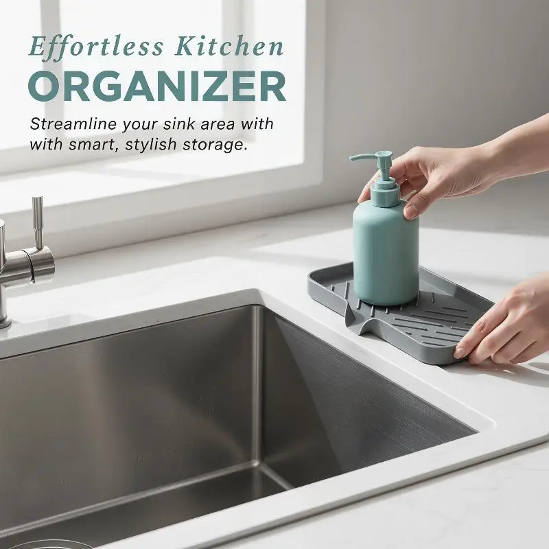 Non-slip Silicone Organizer Tray For Kitchen And Bathroom Anti-drop Storage Solution