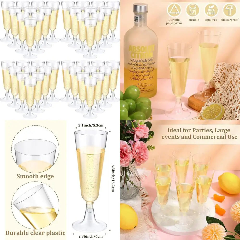 

Disposable 5 Oz Plastic Champagne Flutes - Clear Cups for Weddings and Parties (200 Pack)