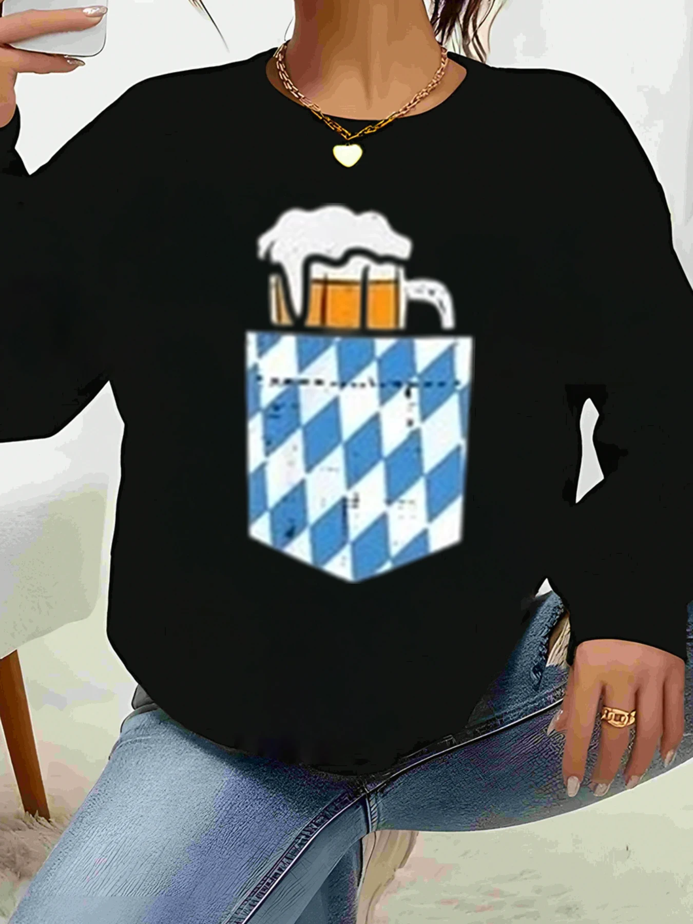 

Beer Mug Print Oktoberfest Sweatshirt Casual Wear Women's Fashion