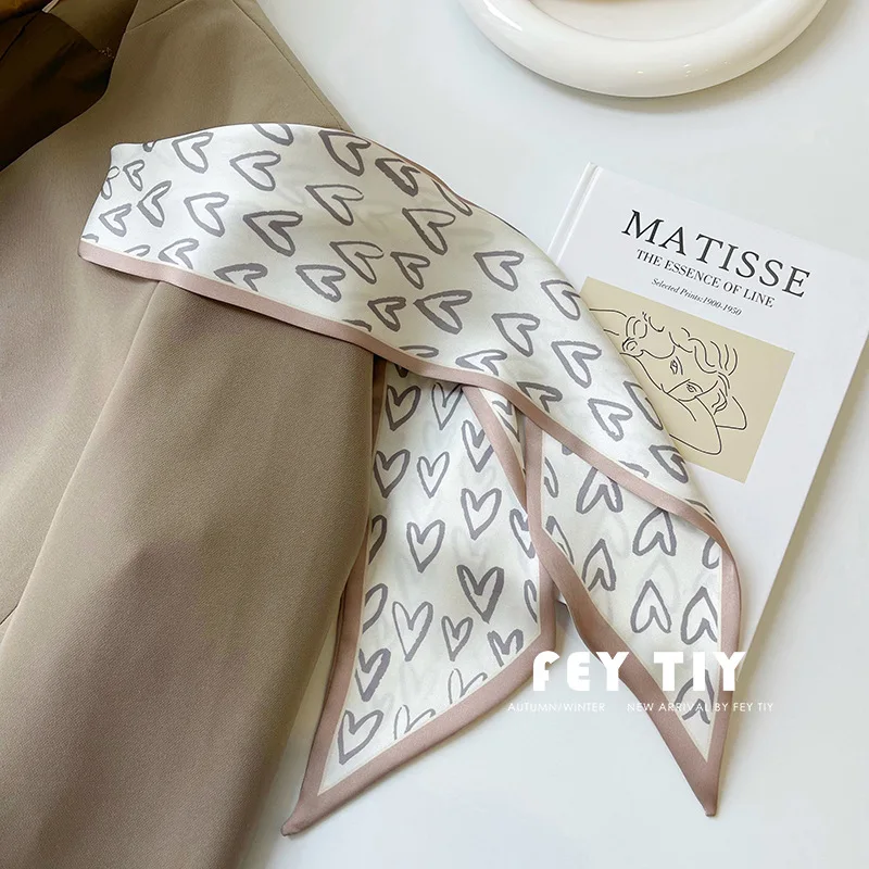 Khaki Scarf Double Sided Skinny Faux Silk All Match Elegant Neck Scarf Hair Band Bag Strap Belt Women Casual