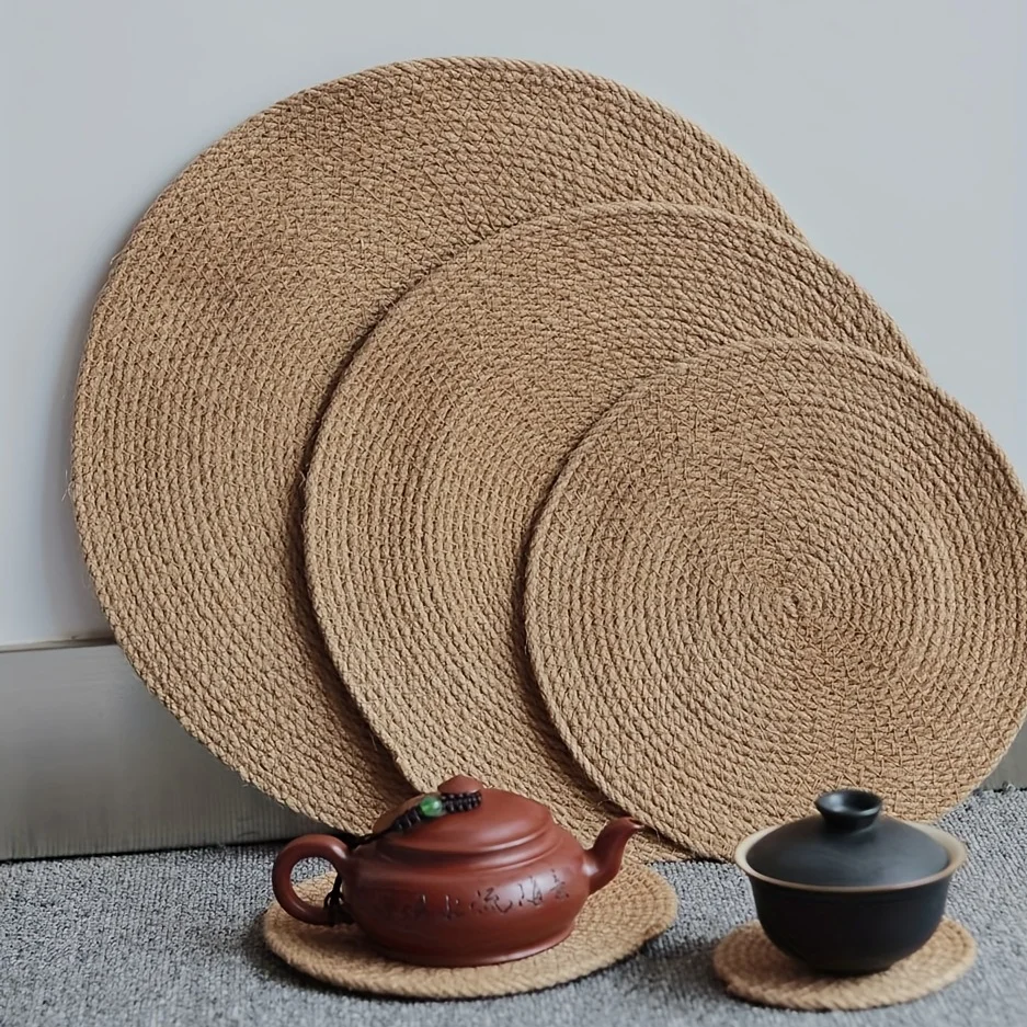 

1pc, Handmade Natural Straw Plaited Mat - Heat Insulating Cup Coasters, Plate Coasters, Pot Holders, and Table Mat - Decor