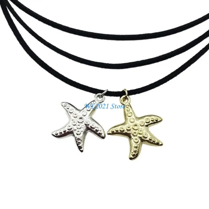 

G5GC Black Rope Chain Y2K Star Charm Necklace Long Adjustable Chain Unique Holiday