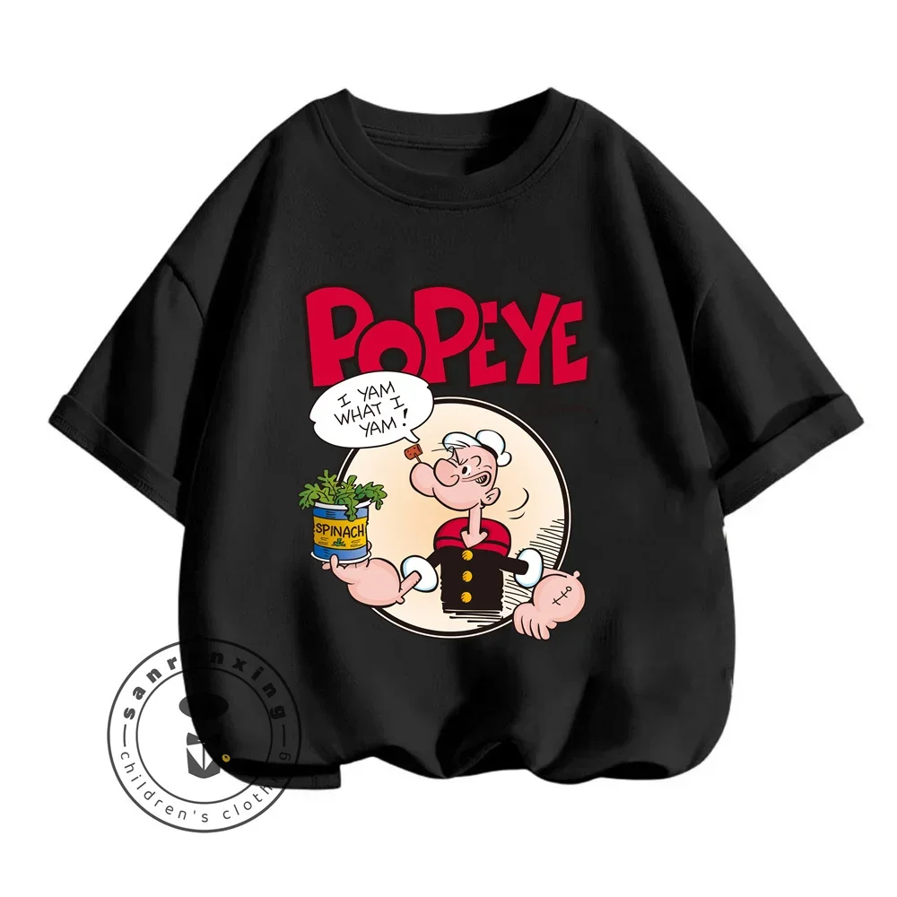 Summer Vibes with Solid Color Popeye the Sailor T-Shirts for Boys Girls Cute Kawaii Fashion That Brings Joy to Young Adventurers