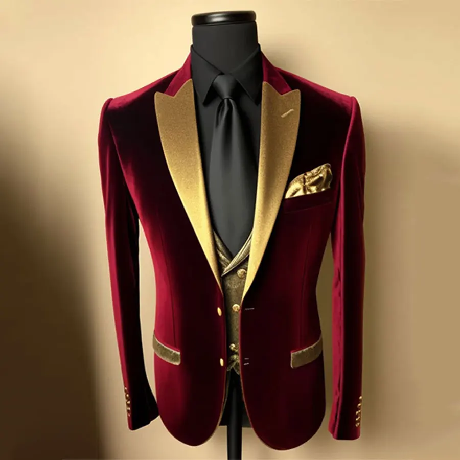 Blazers informales de terciopelo rojo vino para hombre, chaquetas formales personalizadas, disfraces de moda, 신랑 캐복 복 세세세homme homme