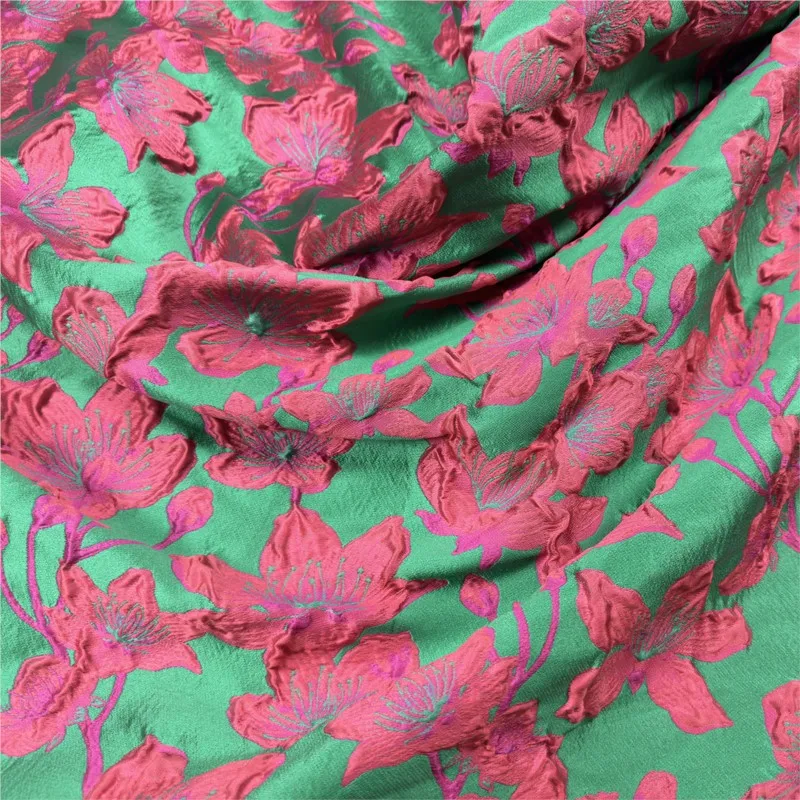 Embossed red flower women's jacquard fabric trench coat dress evening gown brocade satin clothing