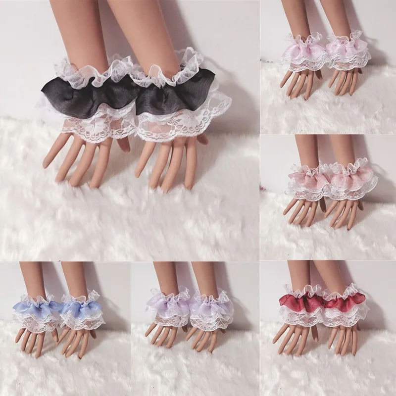 Lolita Cuffs Women Ruffled Lace Trim Maid Sleeve Lolita Gloves Cosplay Masquerade Party Accessories Japanese Sweet Wrist Sleeve