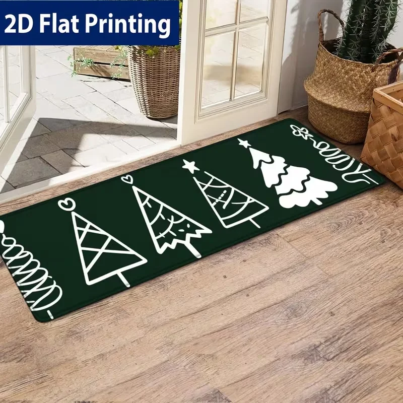 Christmas Runner Rug Plaid Xmas Tree Merry Christmas Letter Print Carpet Hallway Entryway Bedroom Rug Holiday Festival Decor