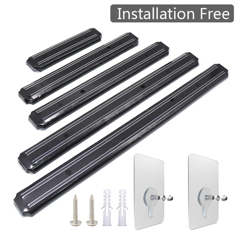 Free Installation Magnetic Knife Holder Wall Mount Black ABS Plastic Block Storage Holder Chef Rack Strip Utensil Kitchen