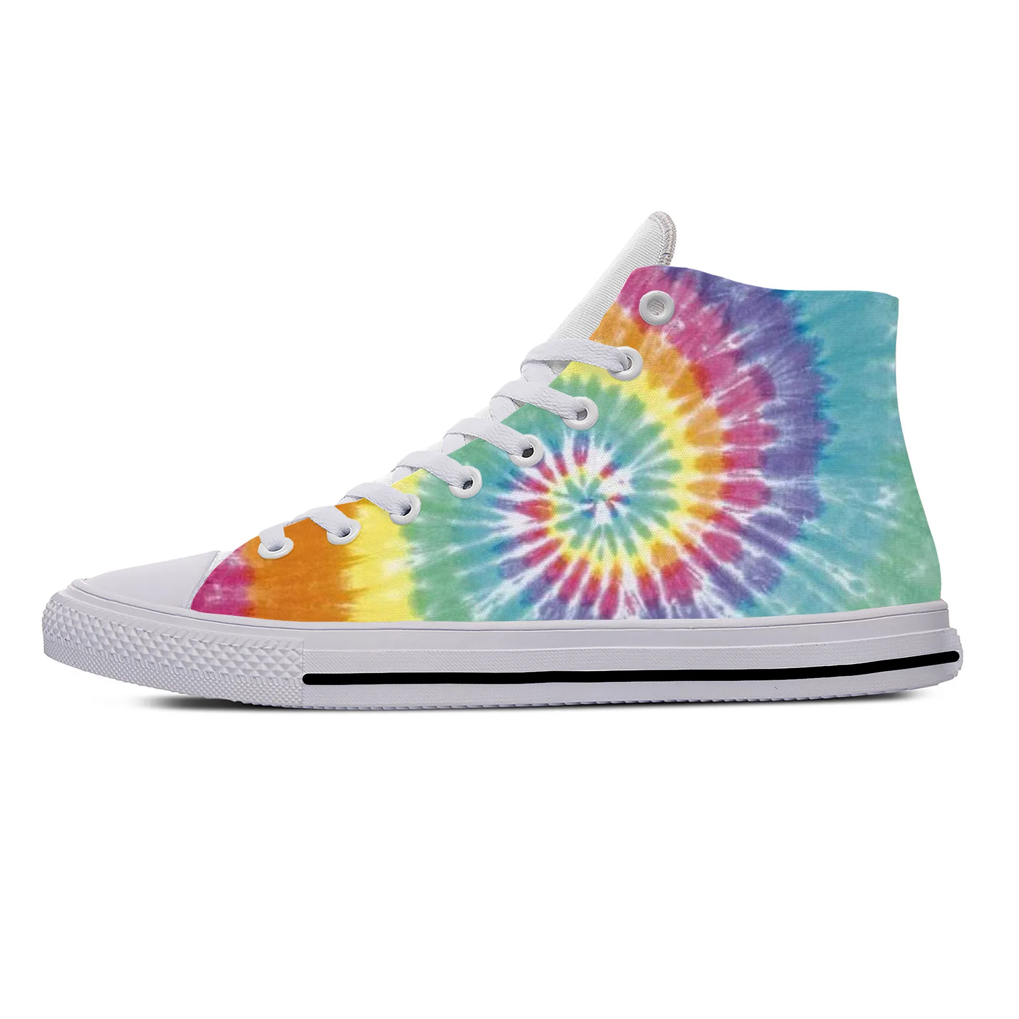 Hot Summer Anime Cartoon Tie Dye Pattern Aesthetic Fashion Casual Cloth Shoes High Top Men Women Sneakers Classic Board Shoes