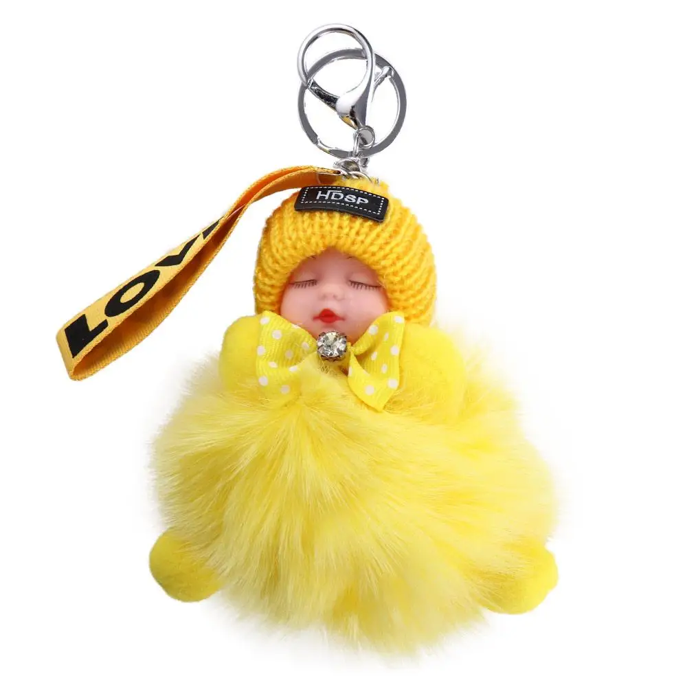 

Colorful Backpack For Girls Jewelry Gift Ball Pendant Sleeping Baby Keychain Fluffy Pompom Keyring