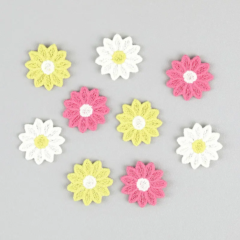 30 Stück, 2,5 cm, bestickte Sonnenblumen-Applikationen – zum Verzieren von Haarspangen, Schuhen, T-Shirts, Mützen, Hosen und Socken – verschiedene Stoffaufnäher. – Detail 4