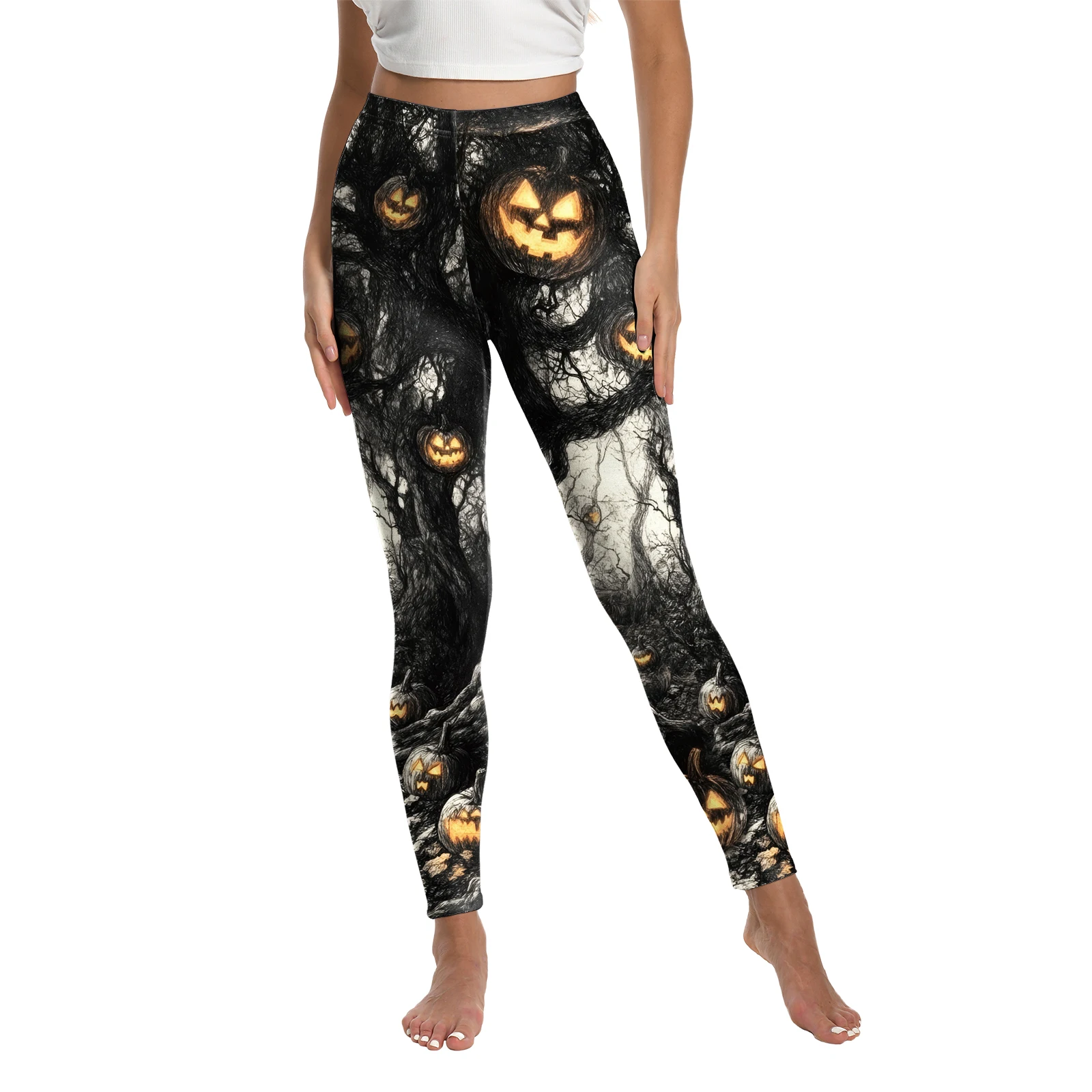 Halloween nouveau dames conception pantalons de Yoga femme taille haute Sexy Yoga élastique mince Fitness gymnase Sport entraînement citrouille femmes Leggings