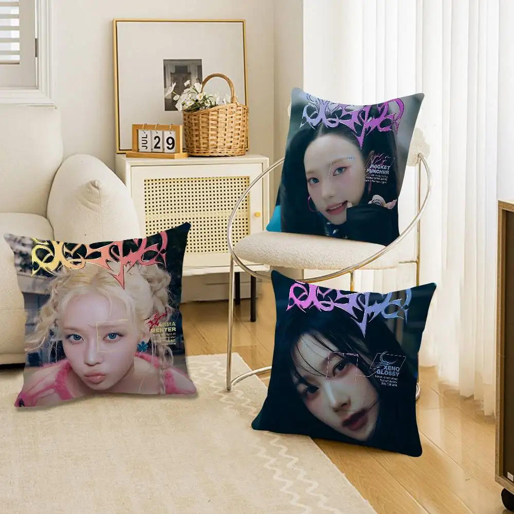 Popular Kpop A-Aespa Music Pillow Covers Cartoon Sofa Decorative Home Double-sided Printing Short Plush Cute Cushion Cover