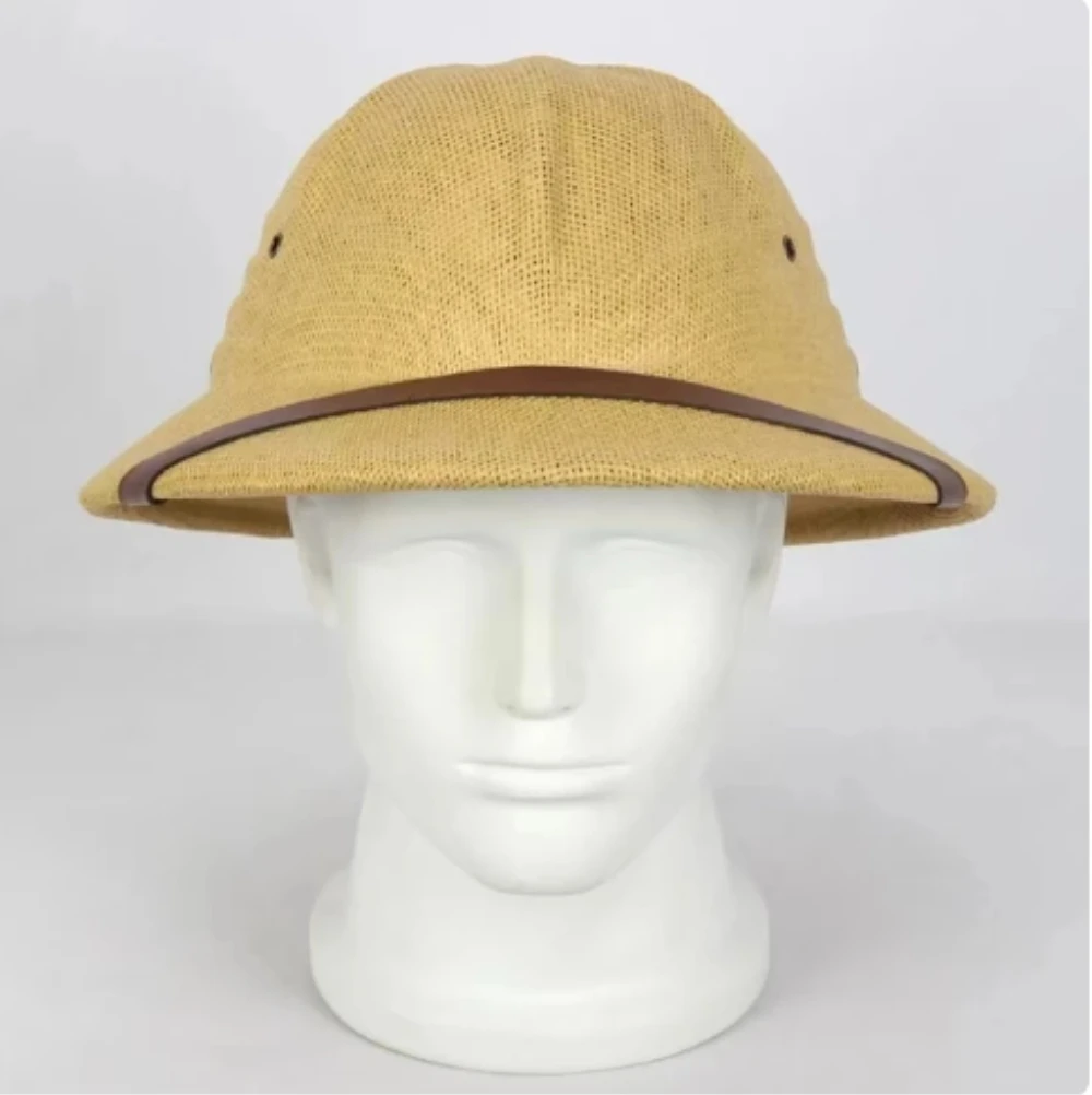 100% Straw Helmet Pith Sun Hat Summer Men Vietnam War Army Hat Dad Boater Bucket Hats Safari Jungle Miners Cap