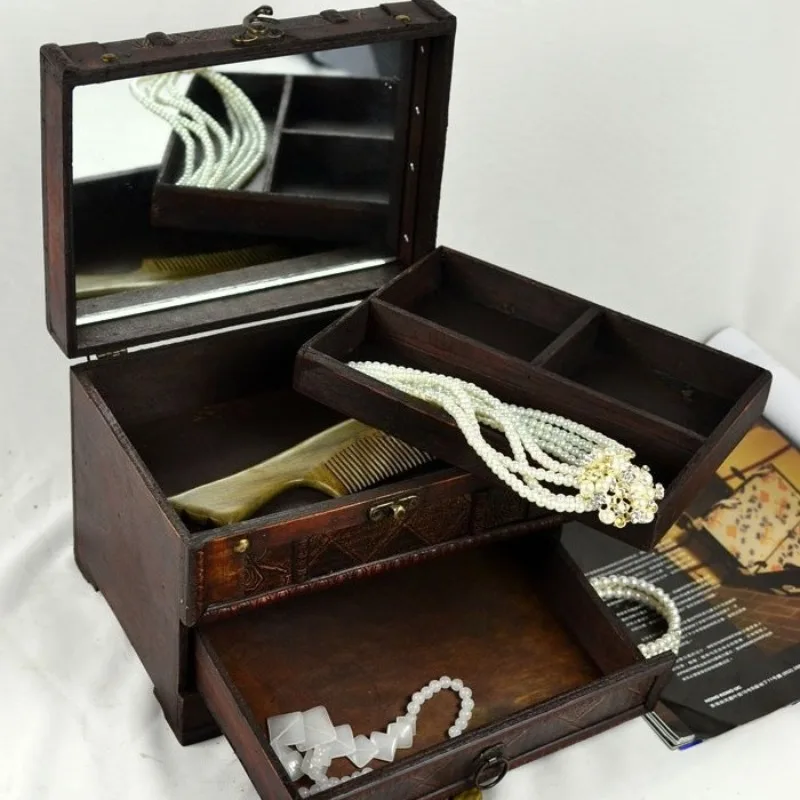 With Mirror Jewelry Box Retro Luxury Creative Jewelry Boxes Multipurpose Large Capacity Necklace Case Home Bracelet Storage Box
