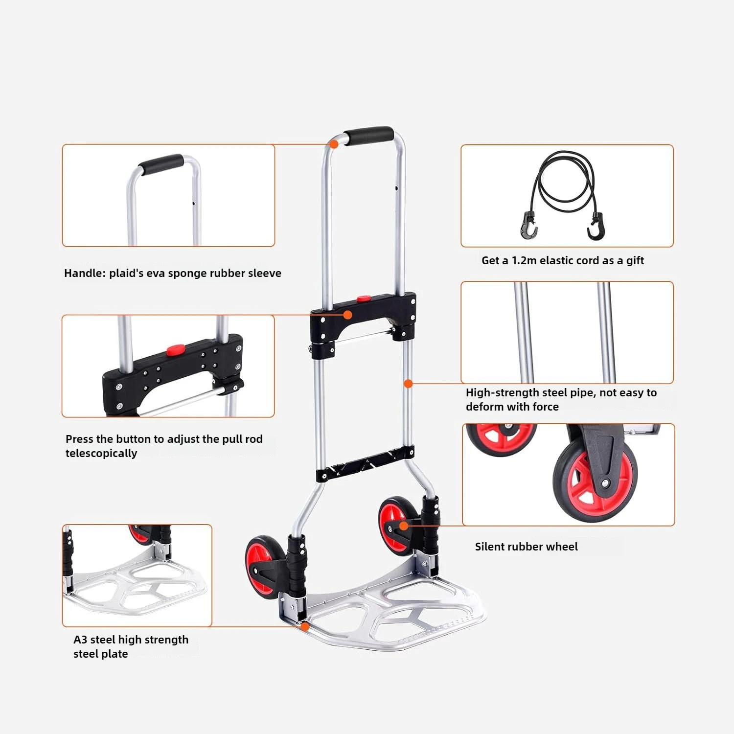 Iron Two-wheeled Trolley Luggage Cart Foldable Portable Trolley Shopping Cart Transporter Pull Truck