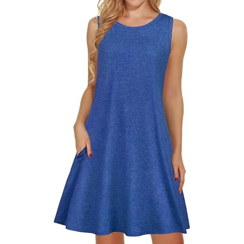 

2025 Women's Summer Dresses Beach Casual Sleeveless Floral Print Vest Loose Sundress with Pockets