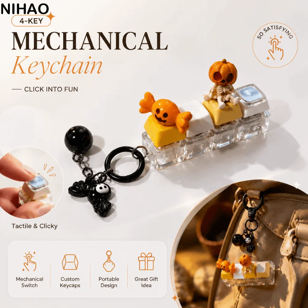 Mini Lightweight Fidget Keychain Soft Tactile Touch Multiple Pressable Buttons Stress Relief Tester Holiday Gift