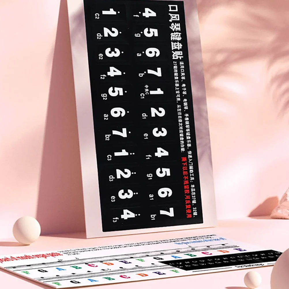 

2 Pcs Melodica Keyboard Stickers 27 32 37 Keys Pink Black Practice Decals Beginner Student Accessories Reusable