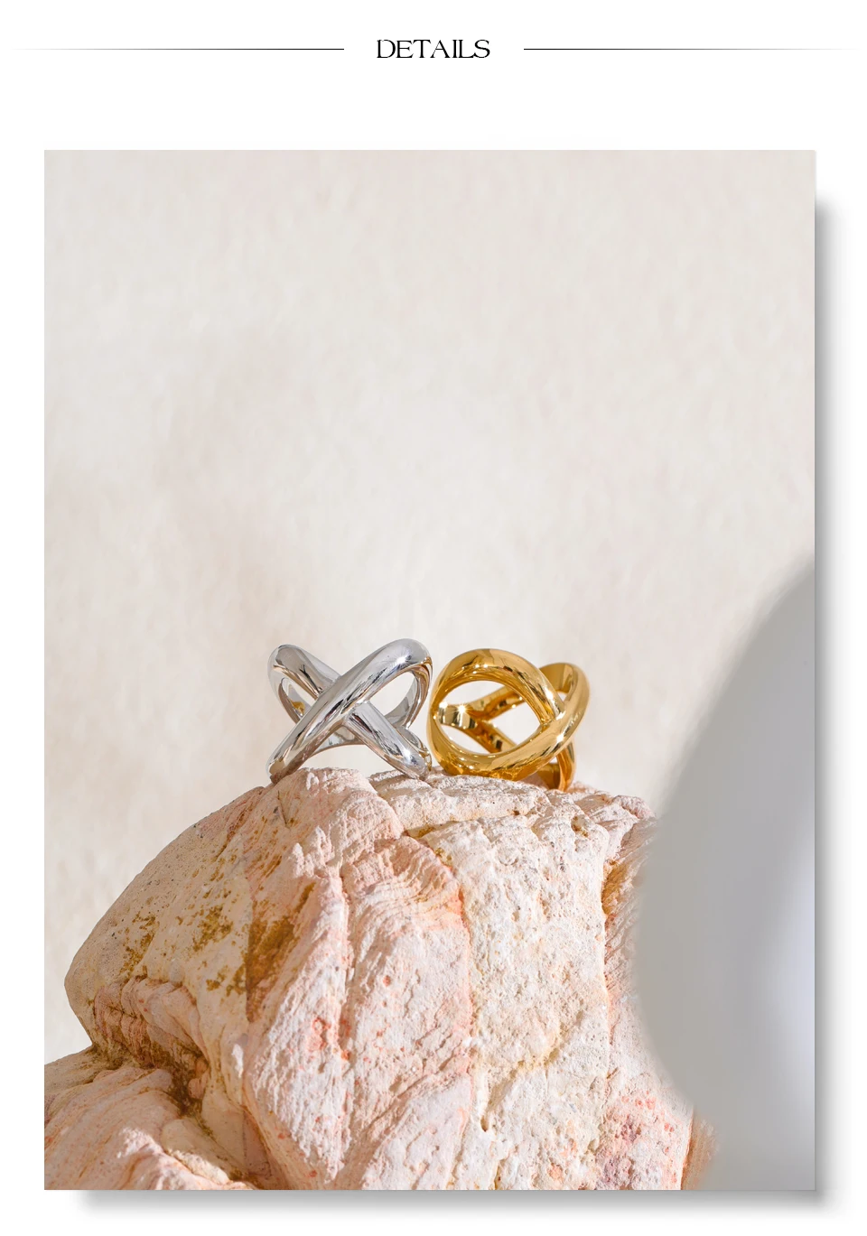 Yhpup # PVD-beschichteter Statement-Edelstahl in X-Form, geometrischer Fingerring, wasserdicht, glattes Metall, handgefertigter polierter Schmuck – Detail 16