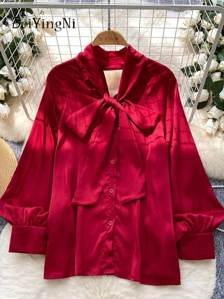 Beiyingni Volwassen Kantoor Dames Shirts Elegant Casual Volledige Mouw Knoppen Blusas voor Vrouwen Luipaard Print Losse Lace-up Tops 2025