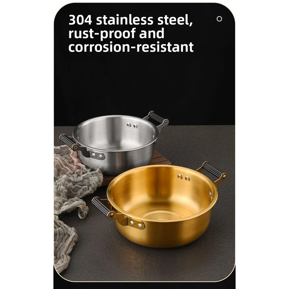 

1PC Pot Snail-rice-noodle Pot With Handles Double-Layer Construction 304 Stainless Steel Pot Double Ear Ramen Cooking Pots