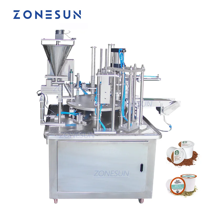 ZONESUN ZS-GF900C Automatic Filling Sealing Machine Pneumatic Rotary Type Water Milk Cup Liquid Coffee Nespresso Filler