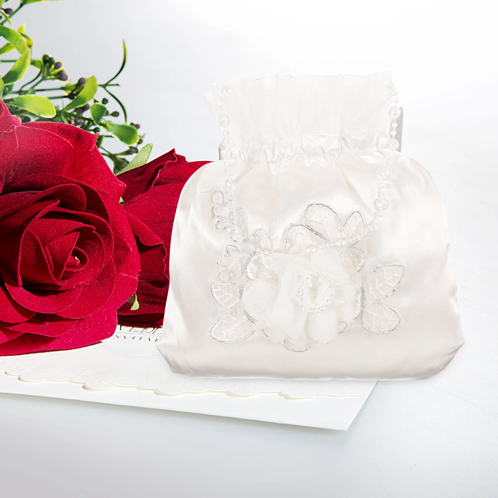 Bolsa de noiva flor decorada bolsa de doces dama de honra cetim sacos de casamento de noiva saco de cordão casamento