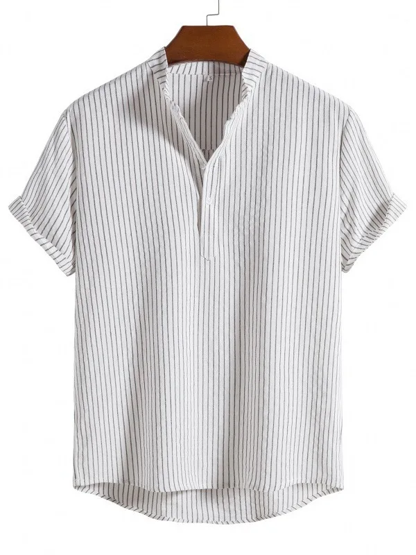 

Новый воротник-стойка в полоску в этническом стиле, свободный ort Sve irt, молодежный, летний, повседневный, удобный, дышащий, хлопковый, мужской irt