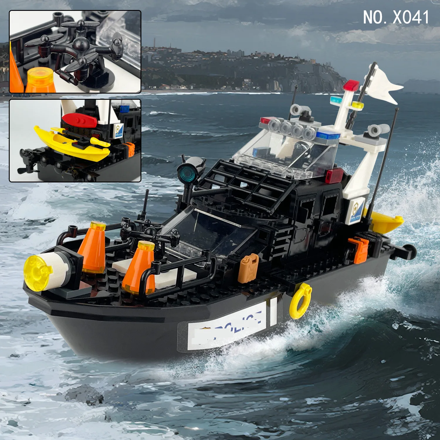 

Патрульный лодка Orca, строительный блок, берег, спасательная шлюпка, корабль, строительные блоки, кирпичи, игрушка для детей