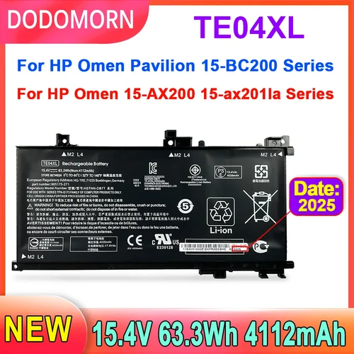 DODOMORN-batería TE04XL para ordenador portátil, pila para HP OMEN 15-AX200 15- AX218TX 15-AX210TX 15-AX235NF 15-AX202N 15-BC200 HSTNN-DB7T 905277-855